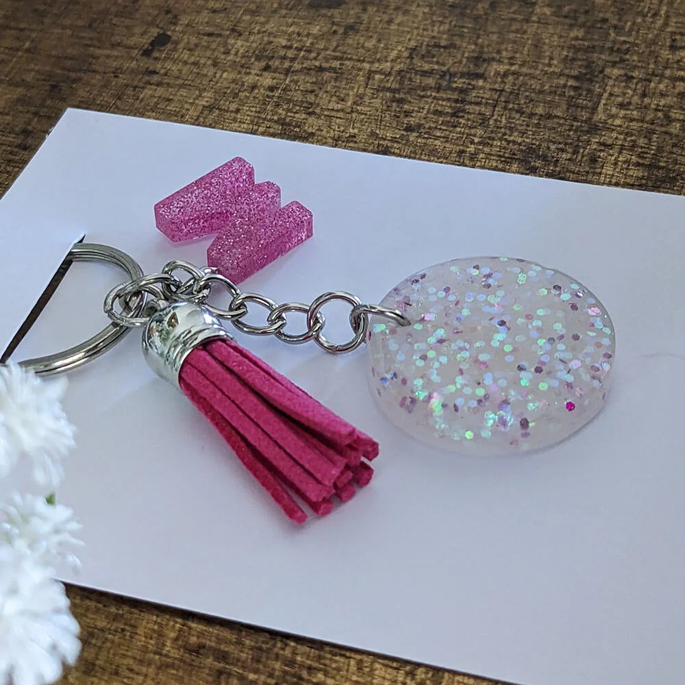 Porte-clés blanc paillette – Image 2