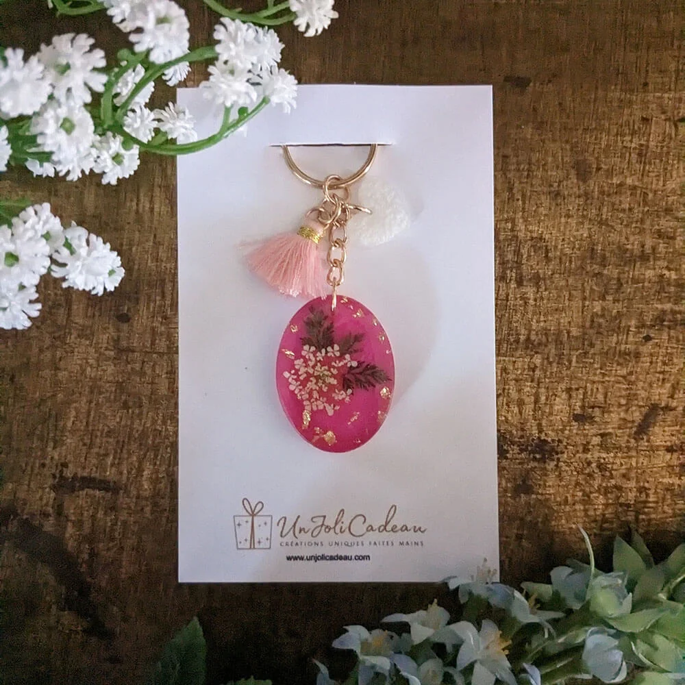 Porte-clés rose et fleur