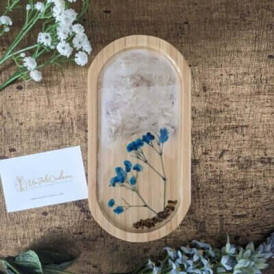 plateau bijoux bois fleur bleu marbre unjolicadeau