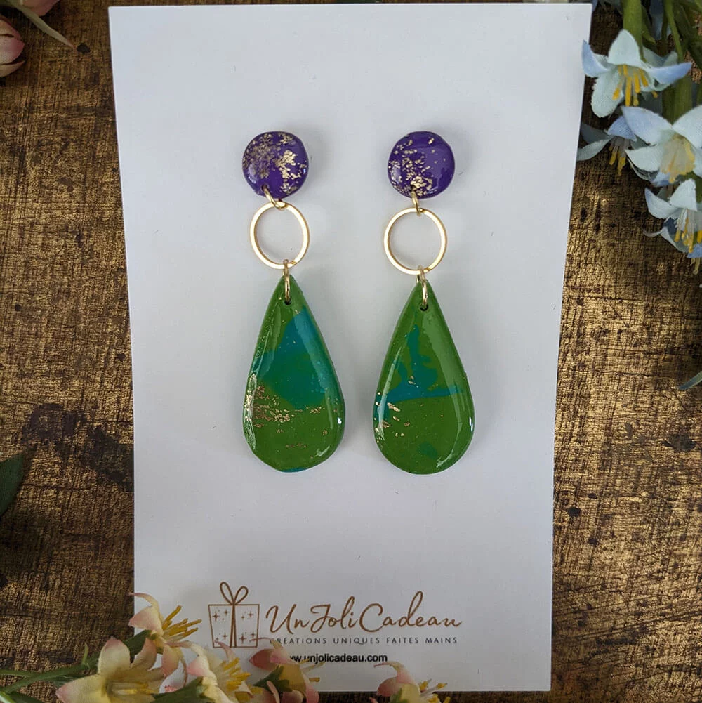 Boucles d'oreilles assortiment violet-vert