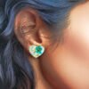 Boucles d'Oreilles Puces Cœur Fleur Bleue – Image 5